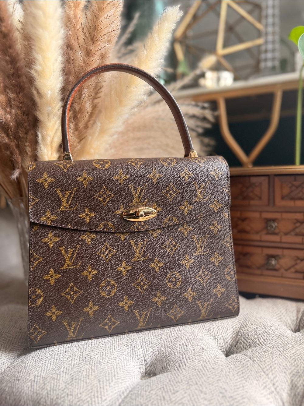 Louis Vuitton VINTAGE & Retired Monogram Top Handle Satchel in Brown and Gold